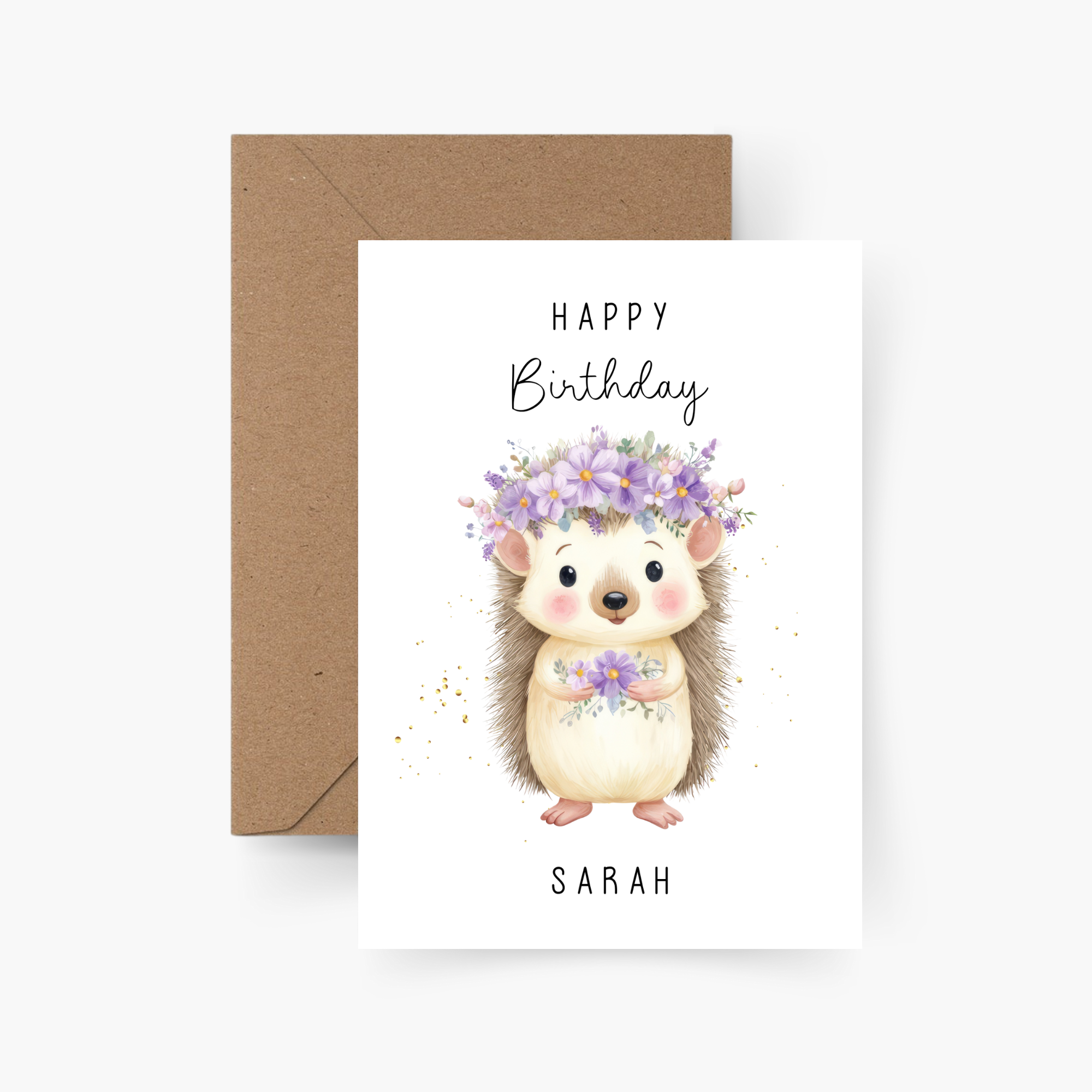 Geburtstagskarte Igel mit Blume personalisiert mit Namen A6