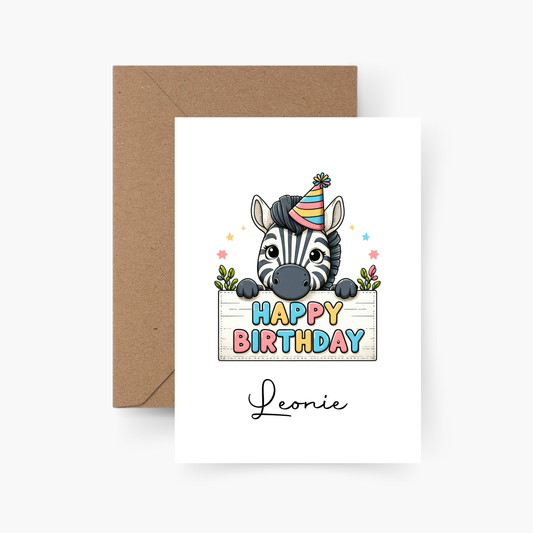 Geburtstagskarte Zebra personalisiert mit Namen A6