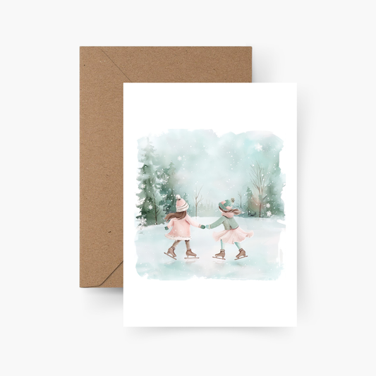 Weihnachtskarte Winter Schlittschuhe A6