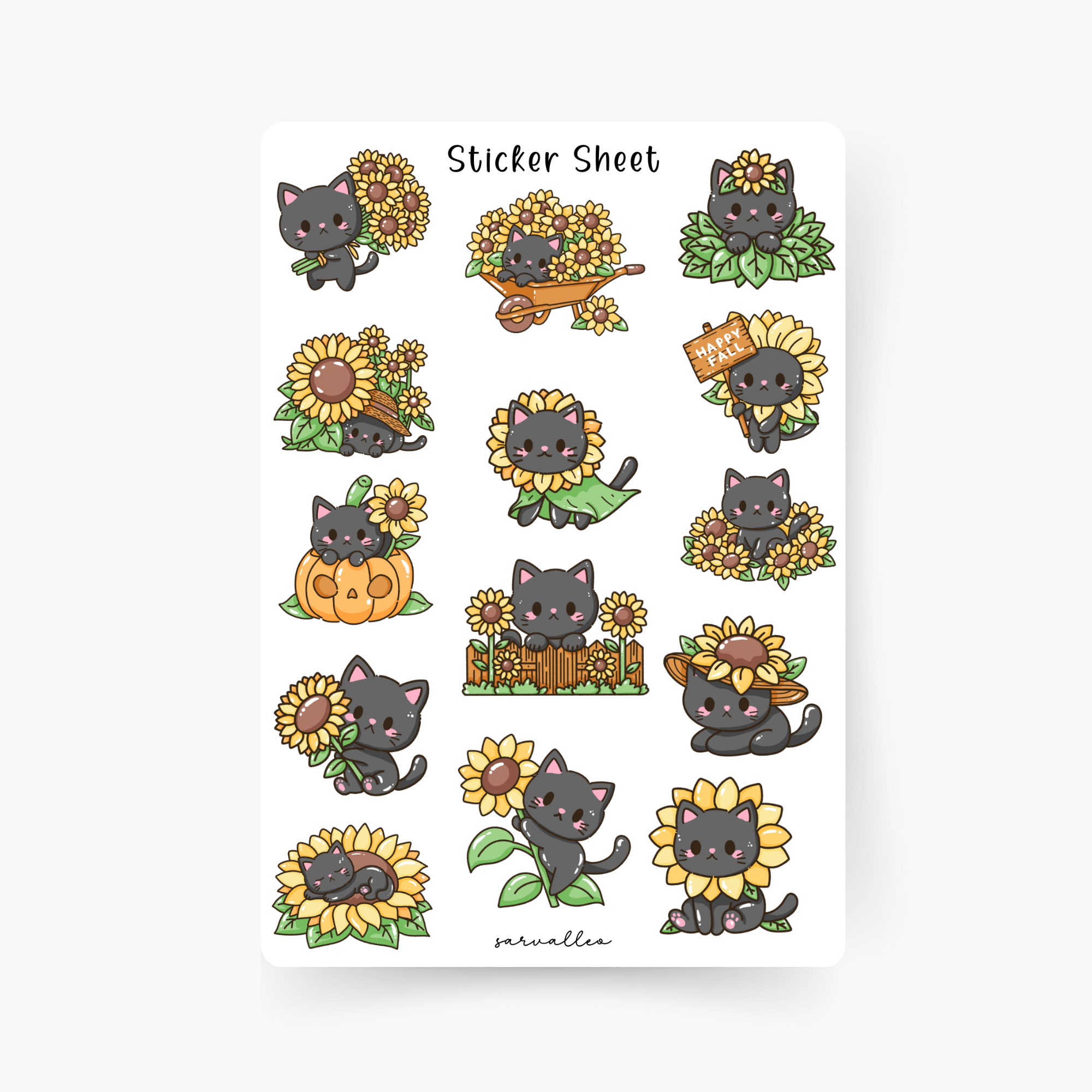 Katze mit Sonnenblumen Sticker Sheet