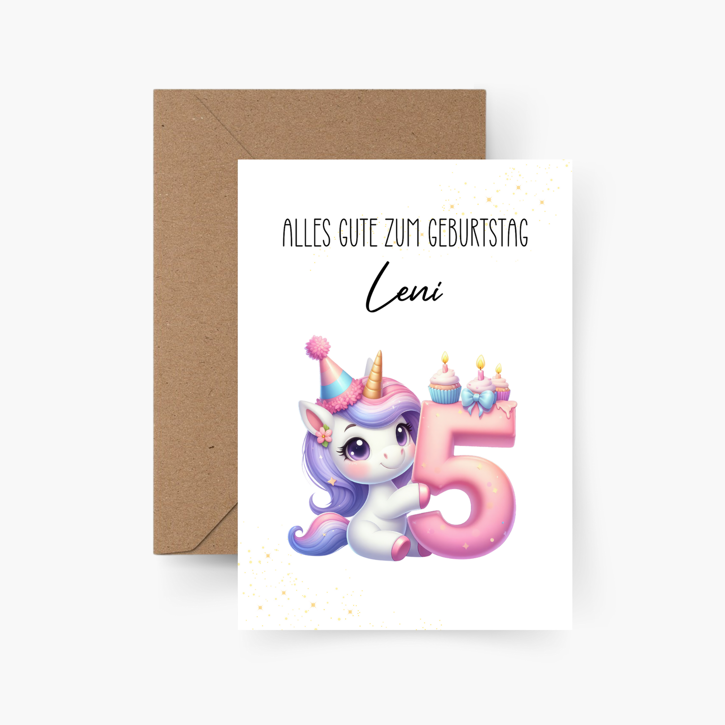Geburtstagskarte 5. Geburtstag Einhorn personalisiert mit Namen A6