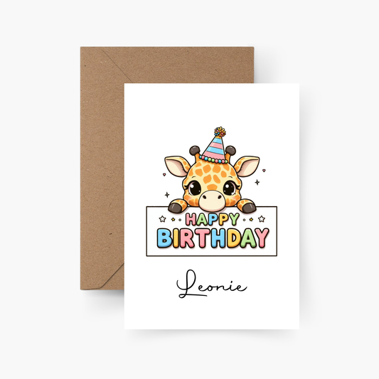 Geburtstagskarte Giraffe personalisiert mit Namen A6