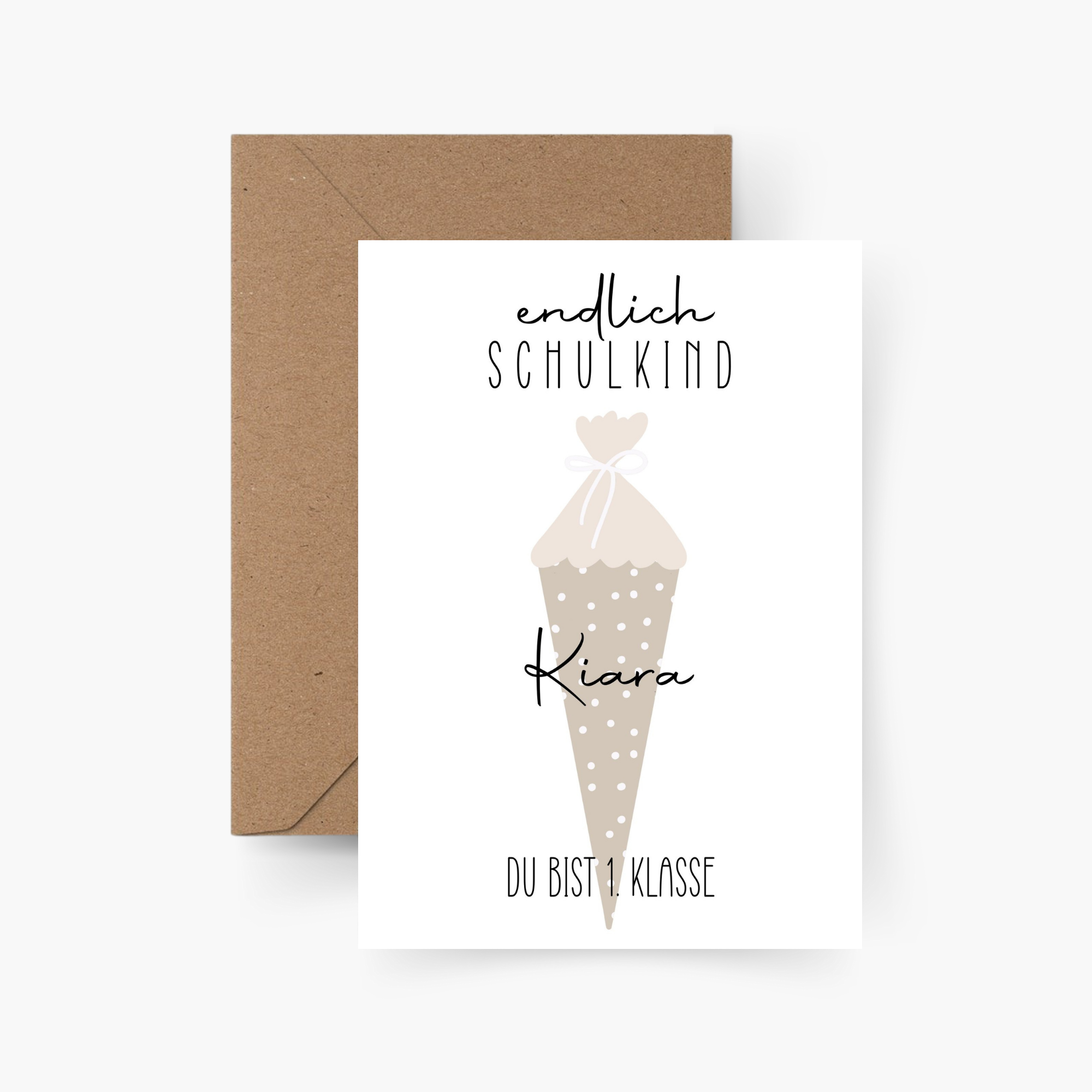 Einschulungskarte personalisiert mit Namen beige A6