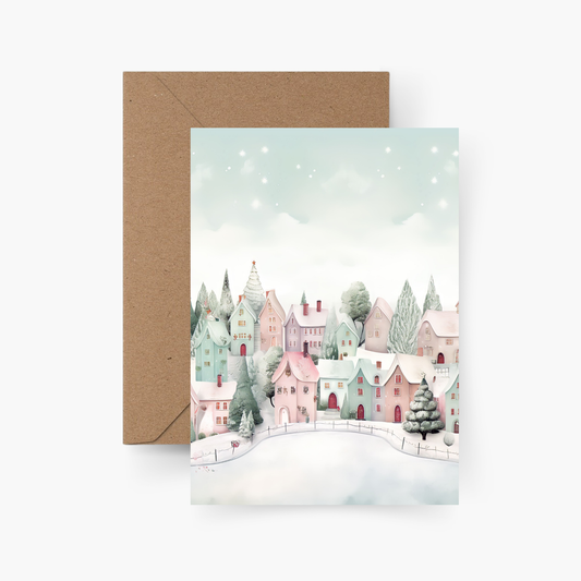 Weihnachtskarte Winter Häuser A6