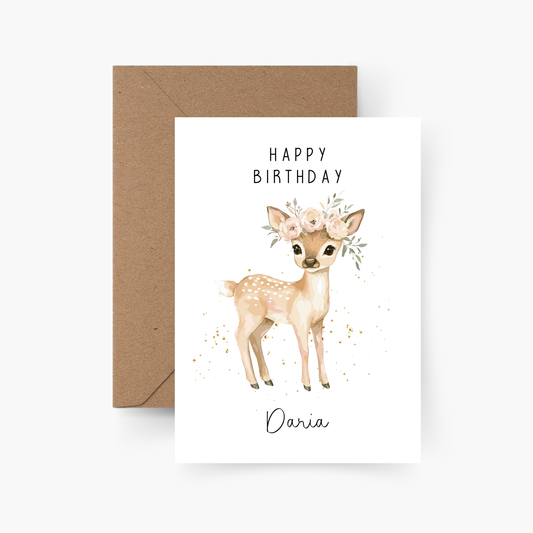 Geburtstagskarte Reh personalisiert mit Namen A6