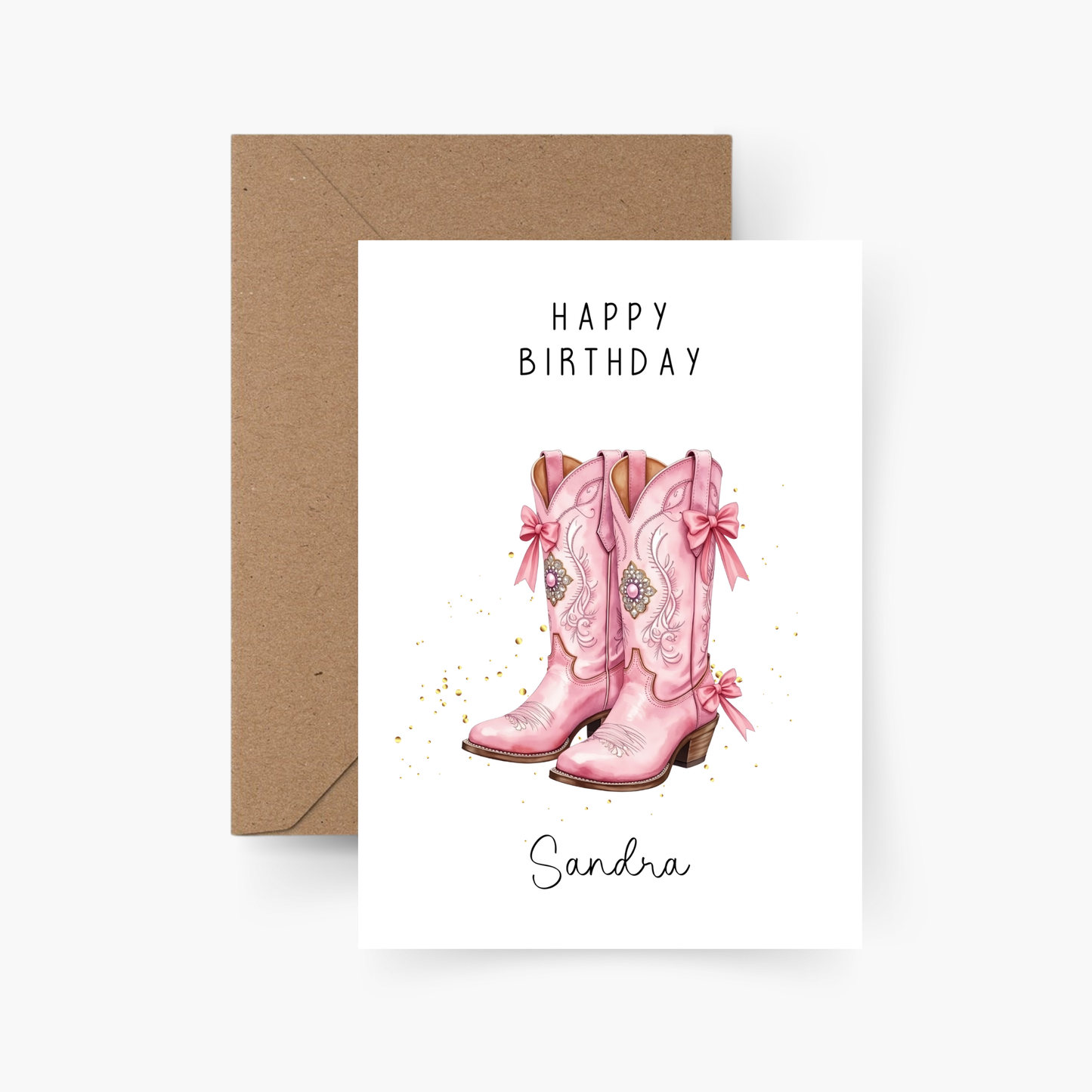 Geburtstagskarte Cowboy Stiefel Rosa personalisiert mit Namen A6