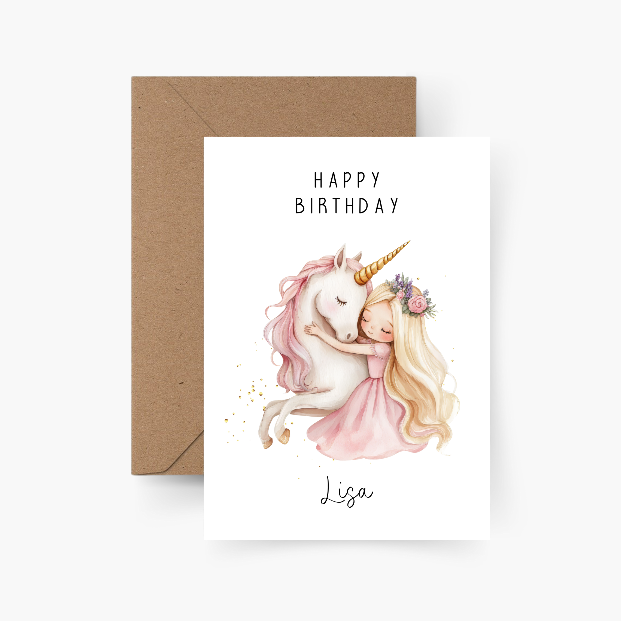 Geburtstagskarte Einhorn & Mädchen personalisiert mit Namen A6