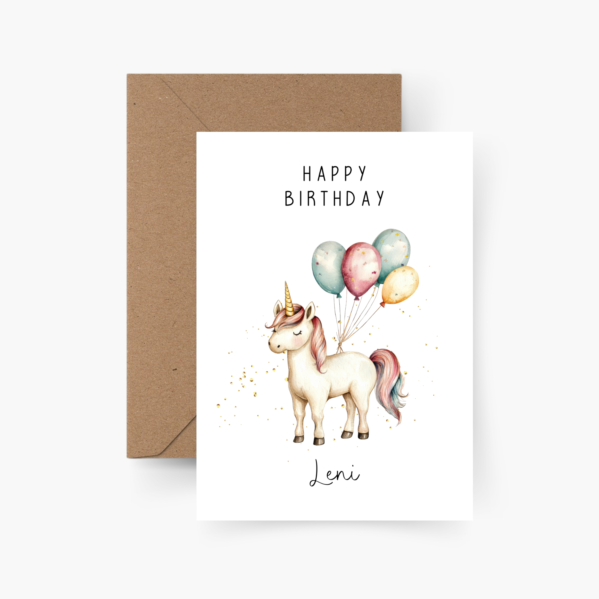 Geburtstagskarte Einhorn Ballons personalisiert mit Namen A6