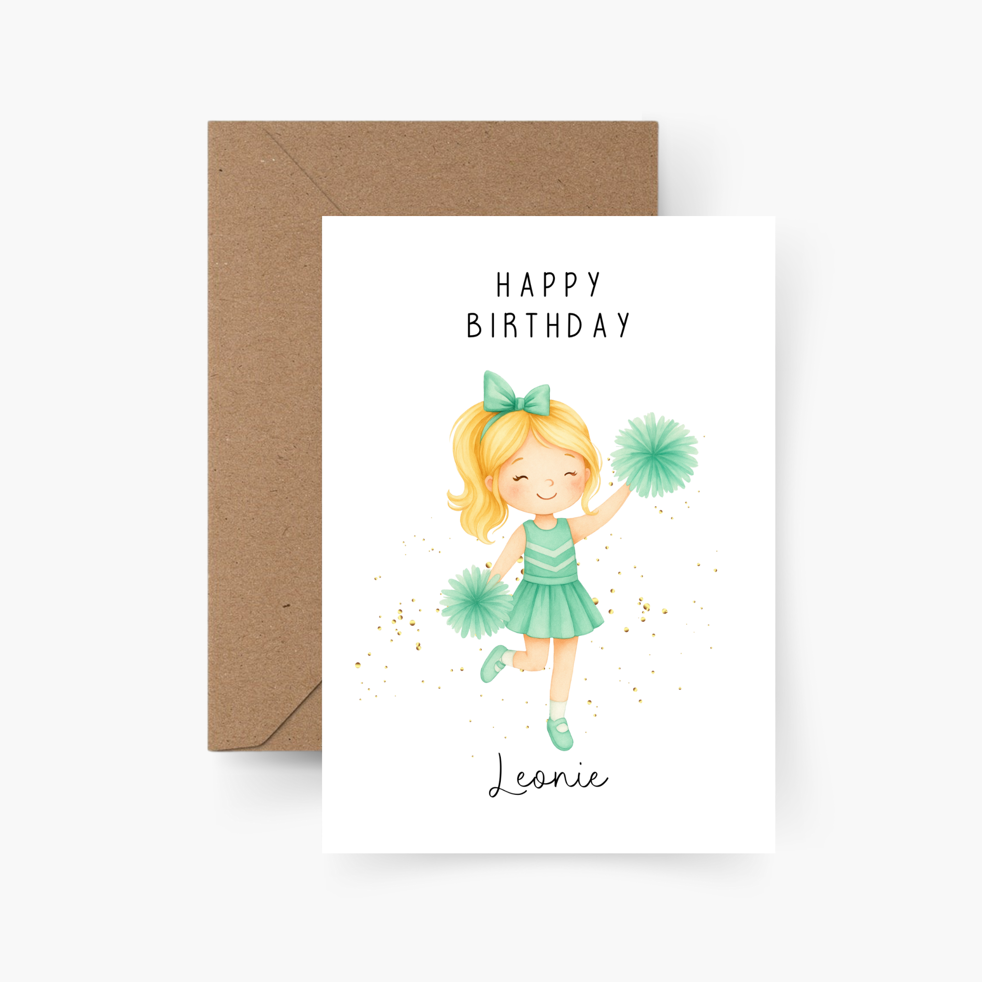 Geburtstagskarte Cheerleaderin personalisiert mit Namen A6