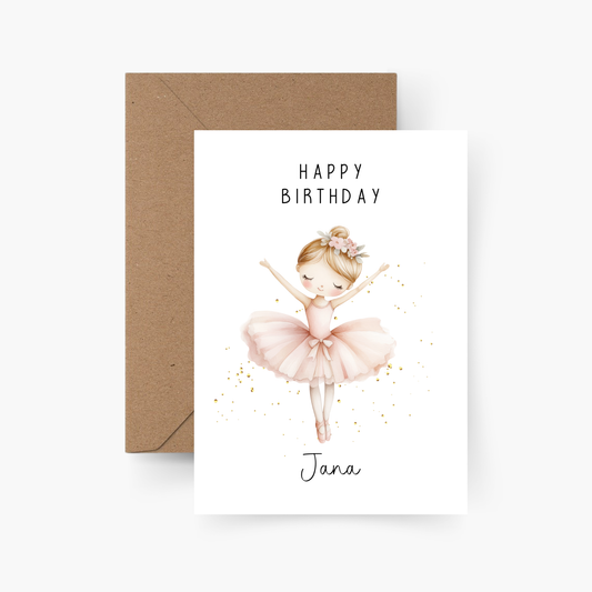 Geburtstagskarte Ballerina personalisiert mit Namen A6