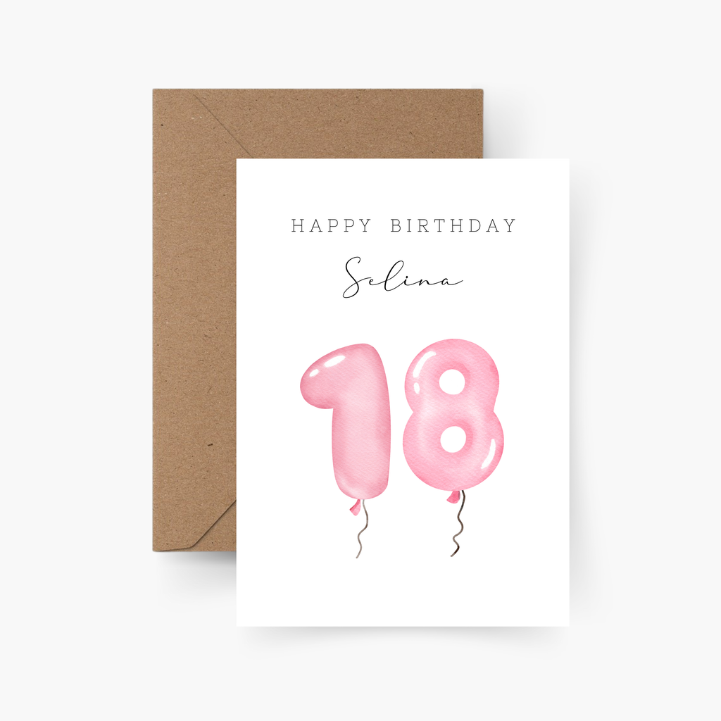 Geburtstagskarte mit Namen und Zahl rosa personalisiert A6