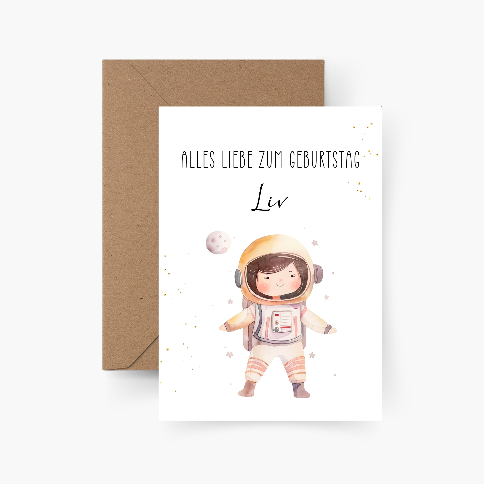 Geburtstagskarte Astronautin personalisiert mit Namen A6