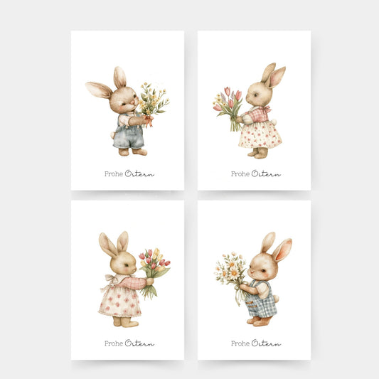 Osterhasen Karten Aquarell einzeln oder im Set A6