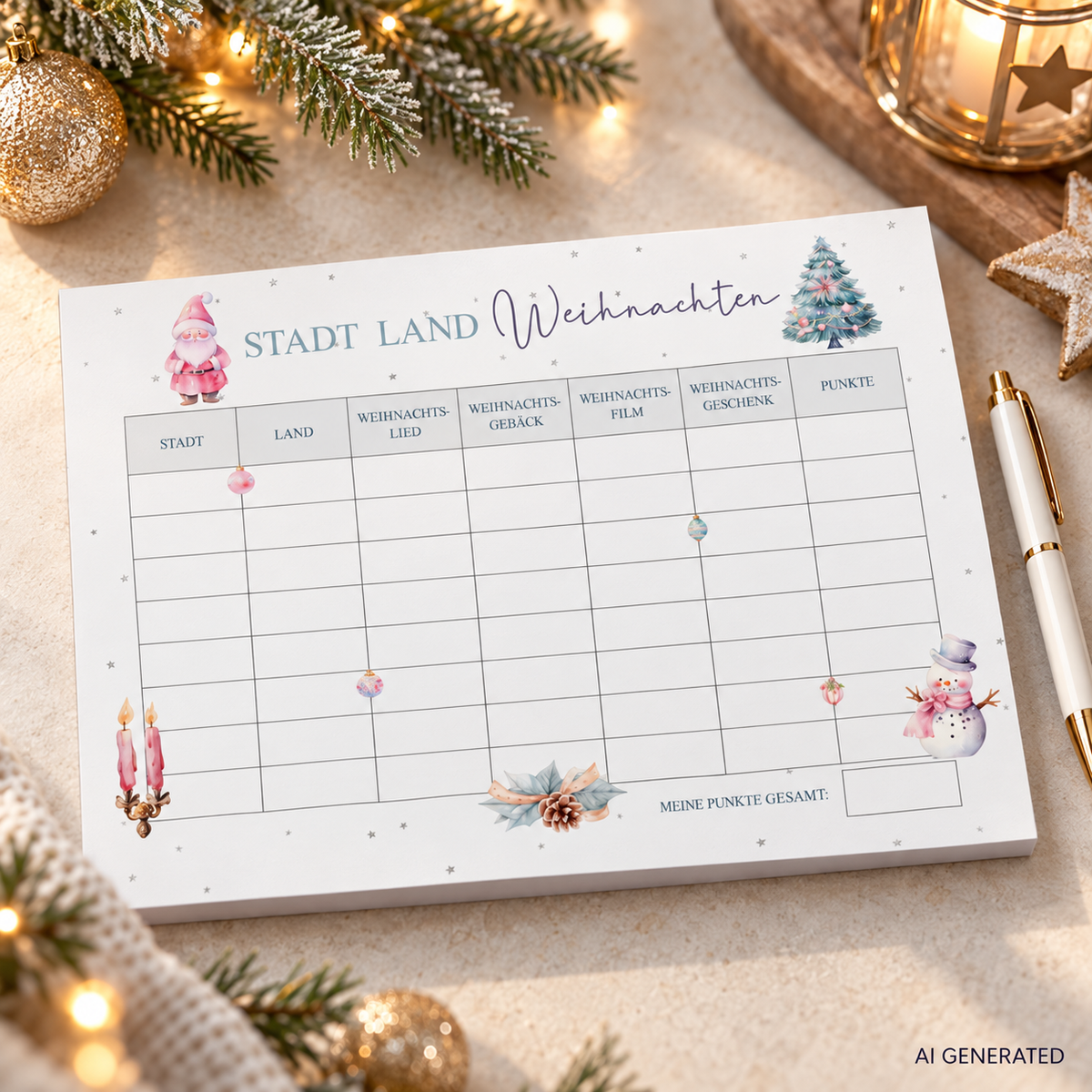 Stadt Land Weihnachten - A5 Spielblock