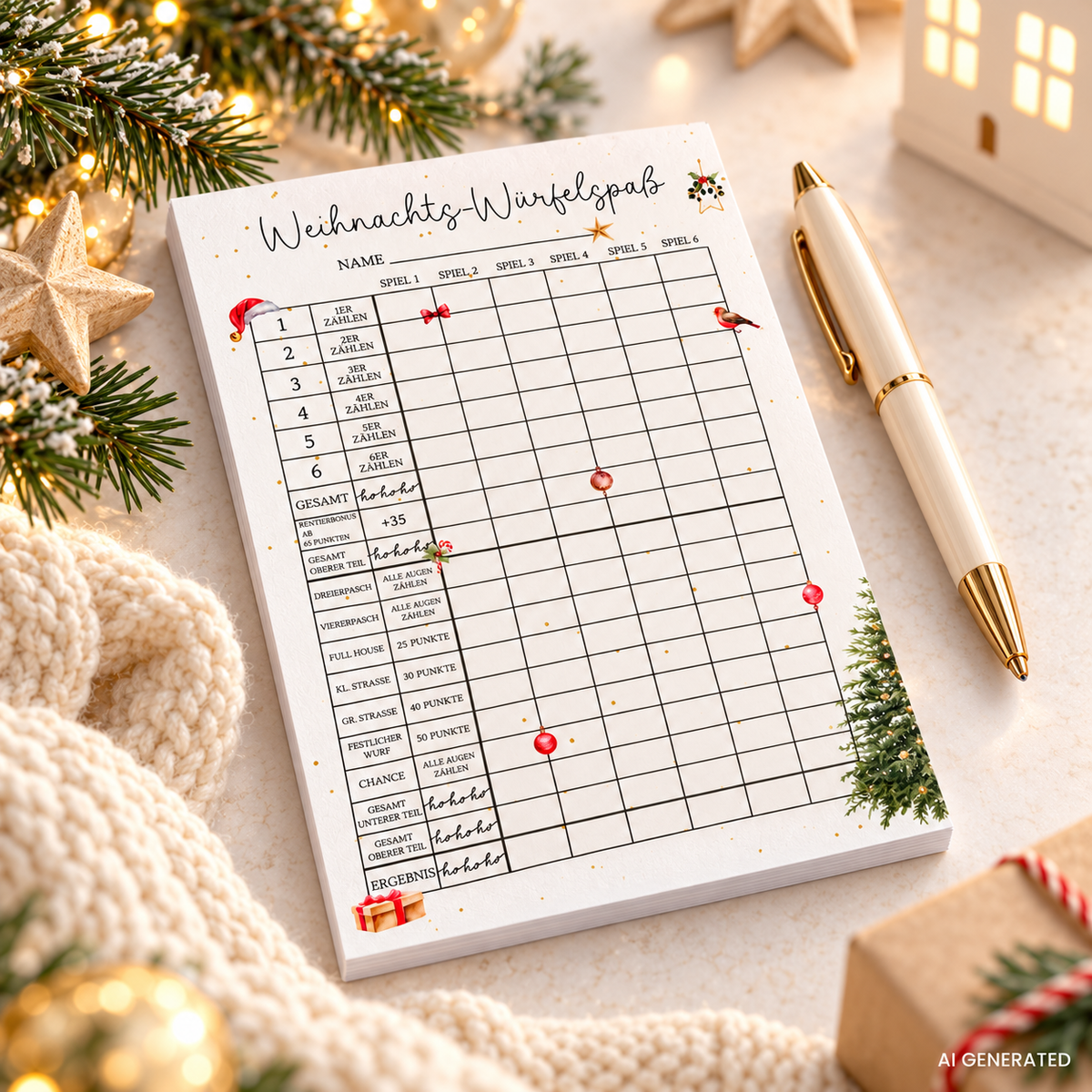 Weihnachts-Würfelspaß - A6 Spielblock