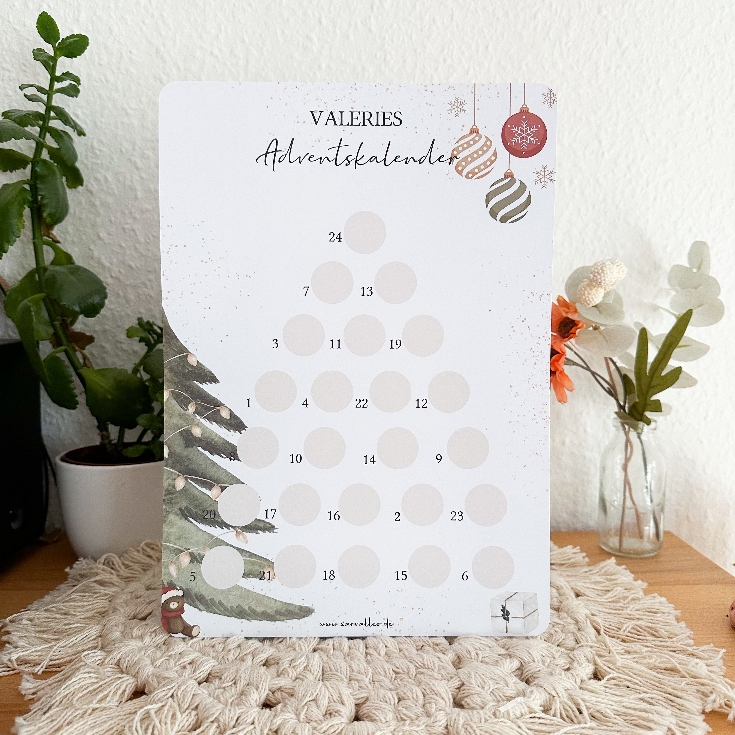 Adventskalender mit 24 Feldern zum Freirubbeln