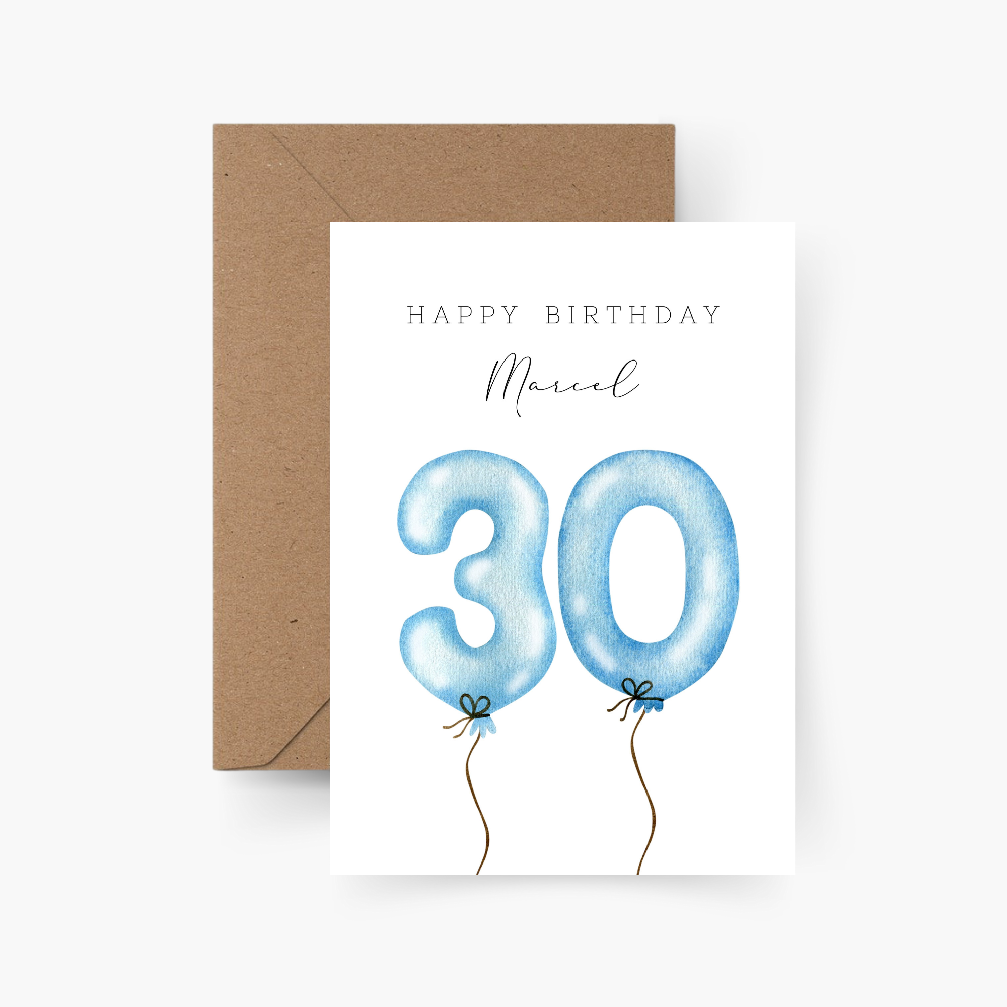 Geburtstagskarte mit Zahl personalisiert blau A6
