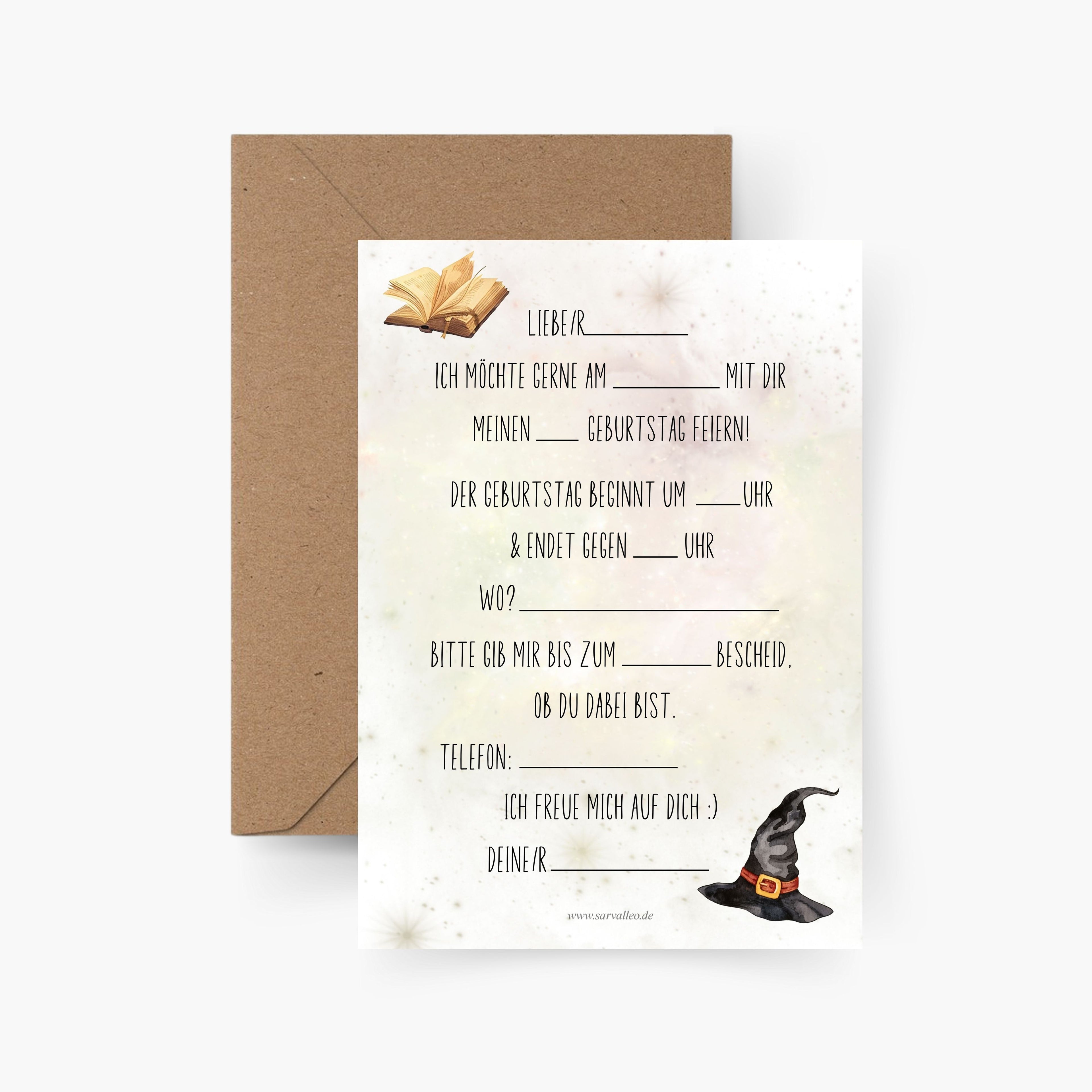 Einladungskarte Zauberer Kindergeburtstag 5er oder 10er Set