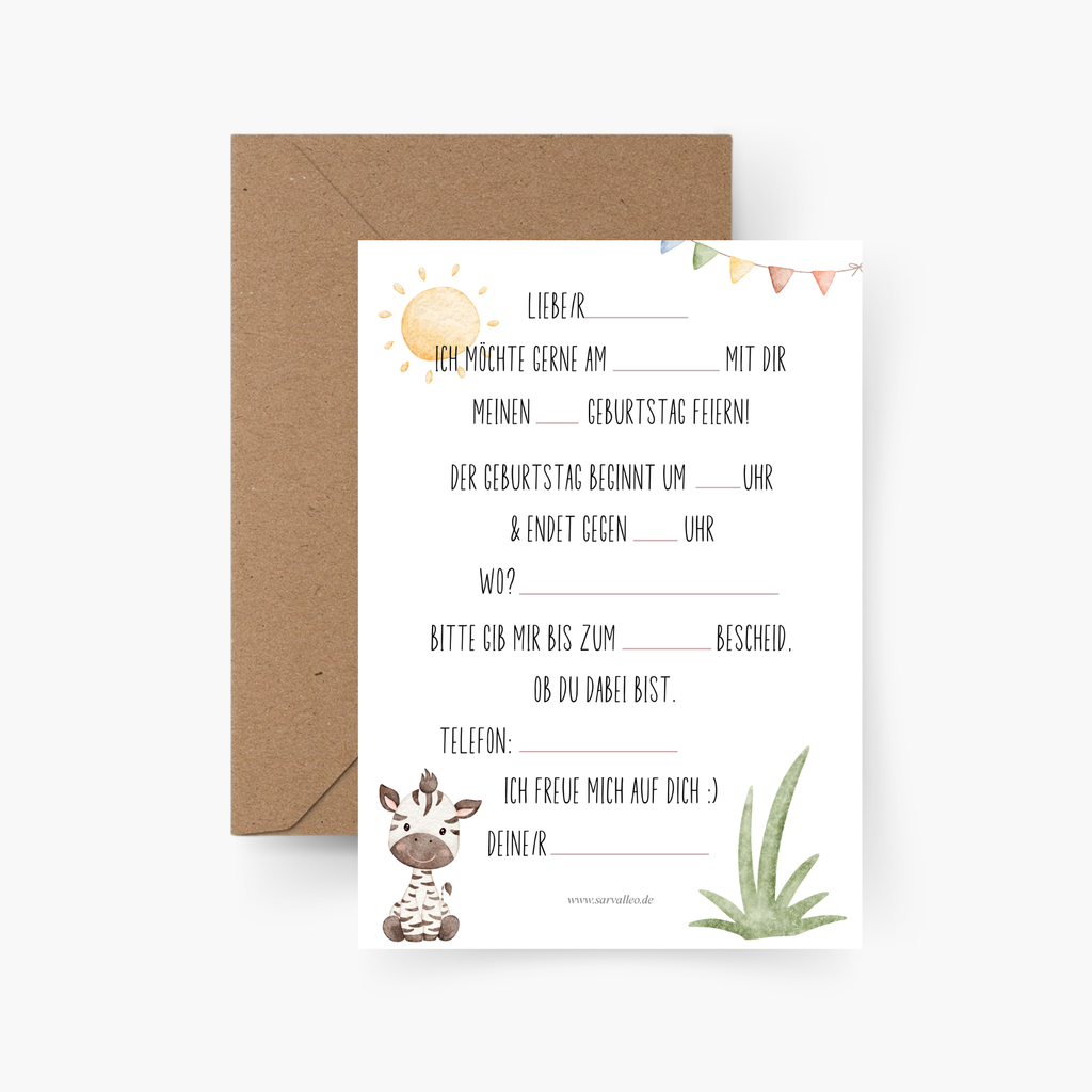 Einladungskarte Safari Kindergeburtstag 5er oder 10er Set