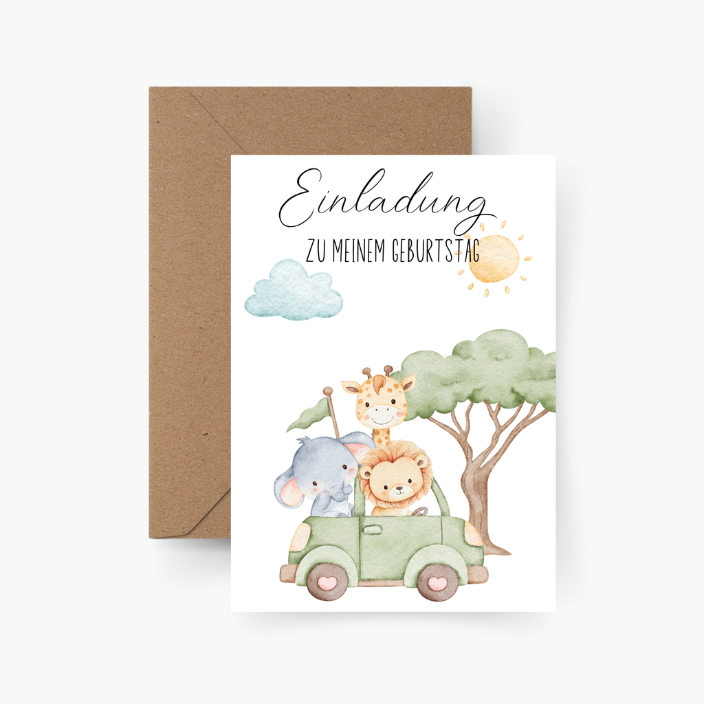 Einladungskarte Safari Kindergeburtstag 5er oder 10er Set