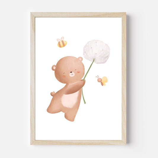 Bär mit Blume Poster | Kinderzimmer