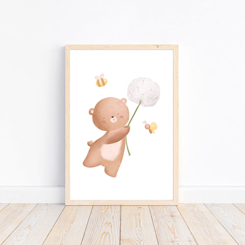 Bär mit Blume Poster | Kinderzimmer