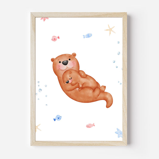 Süße Otter Mama & Baby Poster | Kinderzimmer