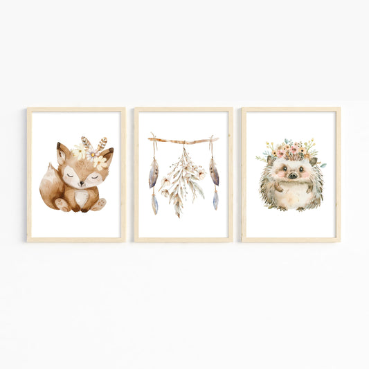 Boho Tiere Poster A4 | Kinderzimmer