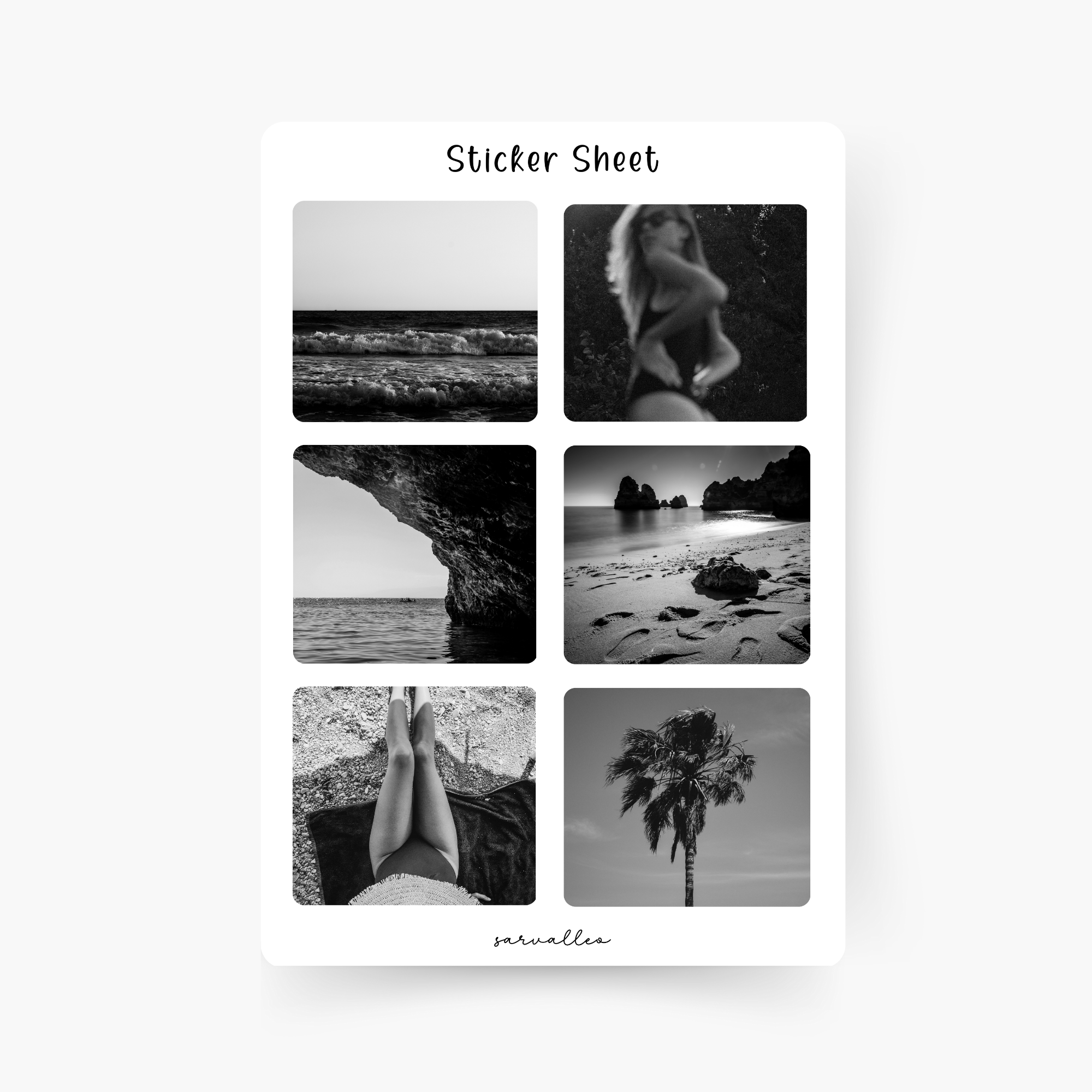 Black and White Beach Sticker Sheet