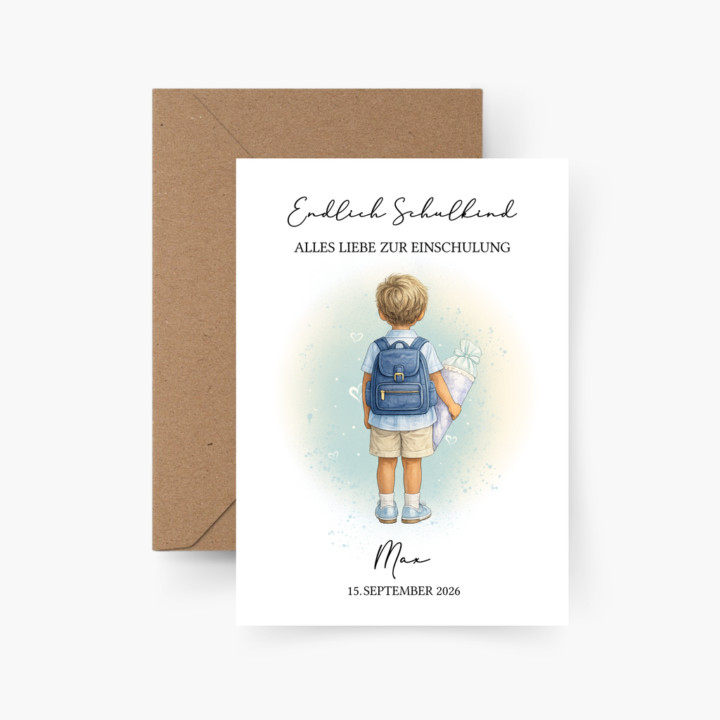 Karte zur Einschulung Jungen personalisiert mit Name A6