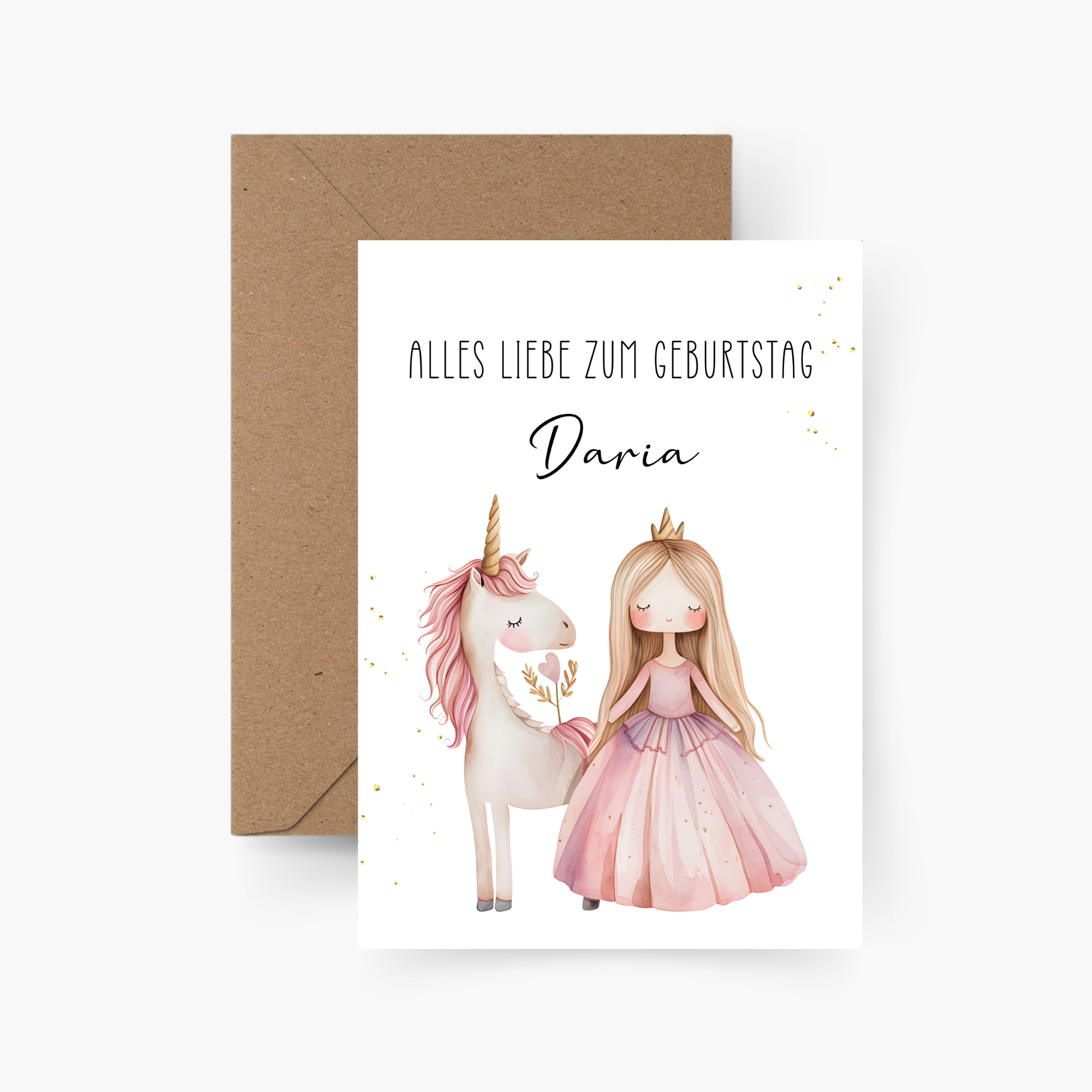 Geburtstagskarte Einhorn mit Mädchen personalisiert mit Namen A6