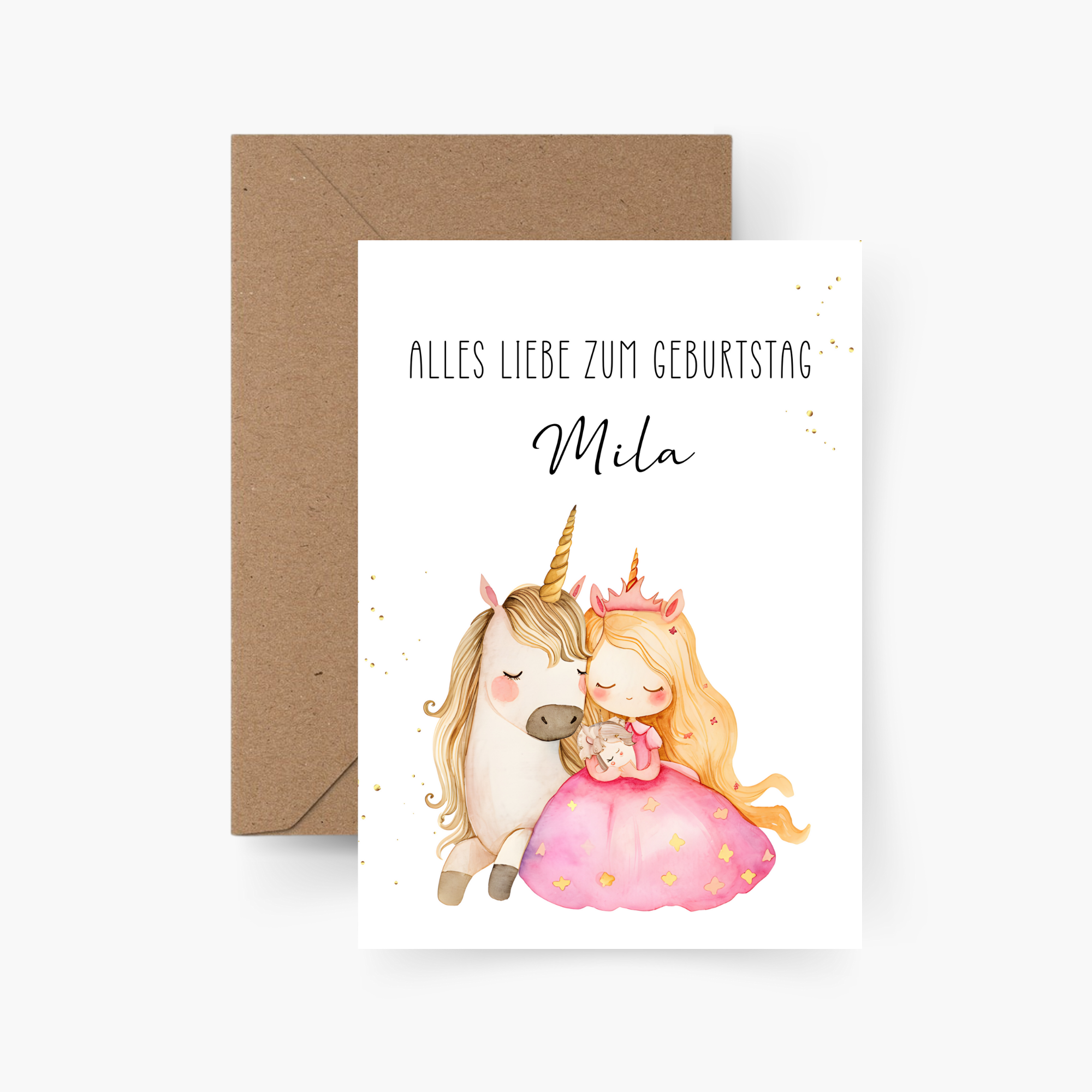 Geburtstagskarte Einhorn mit Mädchen personalisiert mit Namen A6