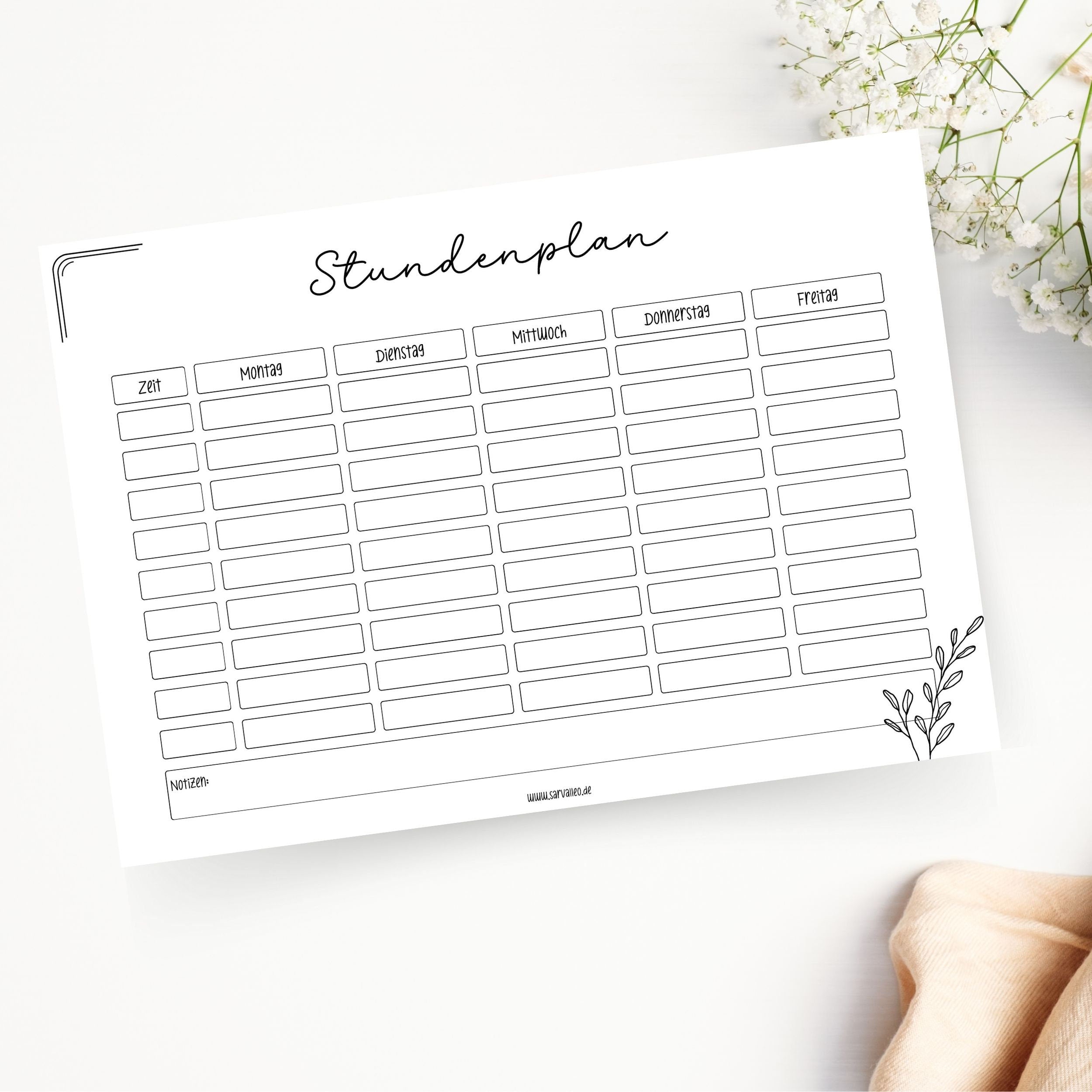 Minimalistischer Stundenplan laminiert A4 oder A5