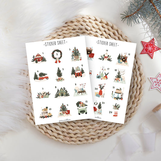 Adventskalender Zahlen Sticker Sheet